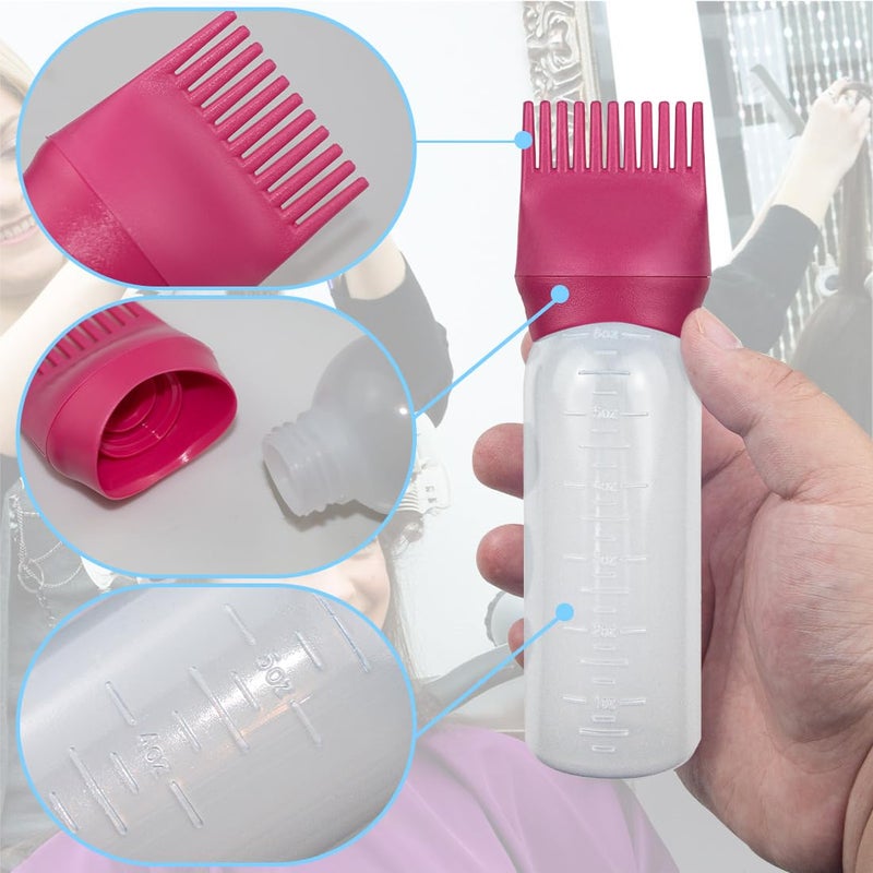 ELANE 4 Pack Root Comb Applicator Bottle, Oil Comb Applicator for Hair Dye, Shampoos, Salons. (Grey+Red) - Image 3